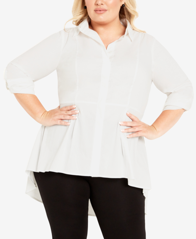 Shop Avenue Plus Size Lani Collared Shirt Top In White
