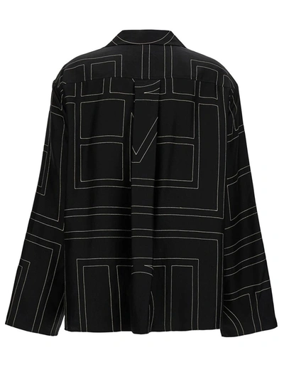 Shop Totême Black Shirt With All-over Monogram Print In Silk Woman