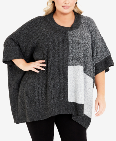Shop Avenue Plus Size Mia Round Neck Poncho Sweater In Charcoal