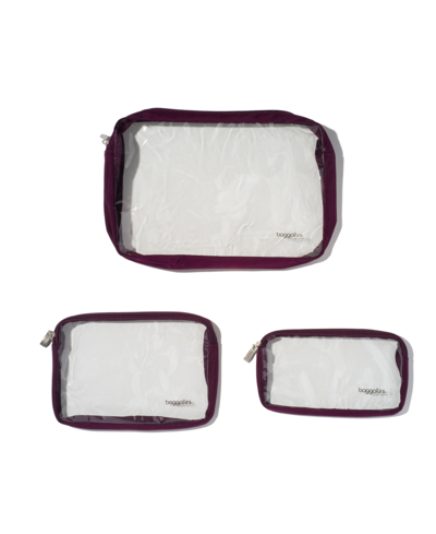 Shop Baggallini Women's Clear Travel Pouches, Set Of 3 In Mulberry