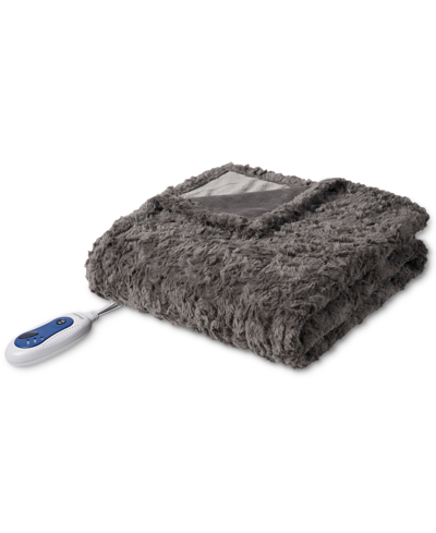 Beautyrest Zuri Oversized Faux Fur Heated Throw, 50 X 70 In Dark Grey