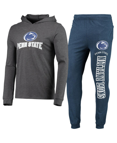 Concepts Sport Navy/heather Charcoal Penn State Nittany Lions Meter Long Sleeve Hoodie T-shirt & Jog In Navy,heathered Charcoal