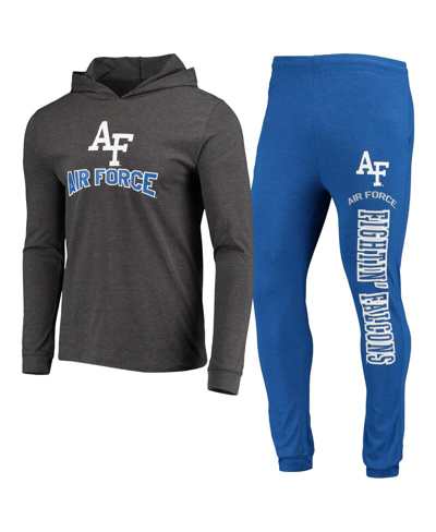 Shop Concepts Sport Men's  Royal And Charcoal Air Force Falcons Meter Long Sleeve Hoodie T-shirt And Jogge In Royal,charcoal