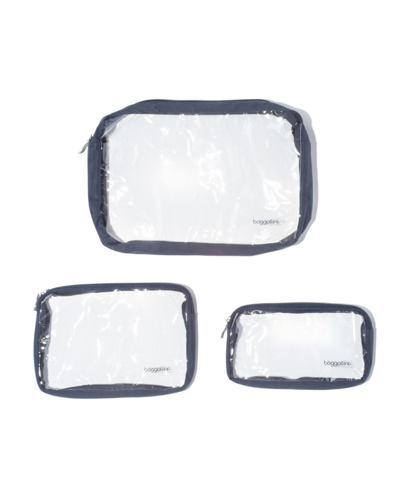 Shop Baggallini Women's Clear Travel Pouches, Set Of 3 In French Navy
