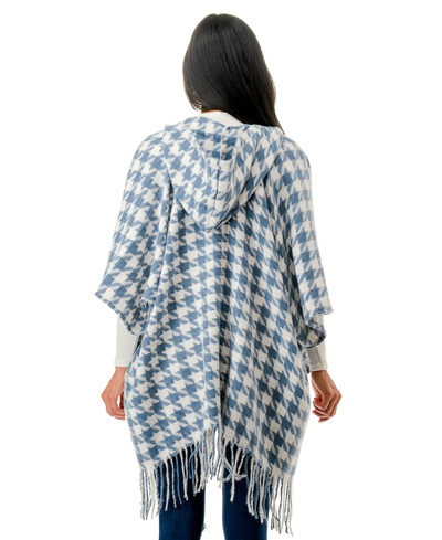 Marcus Adler Hooded Houndstooth Ruana Scarf In Black