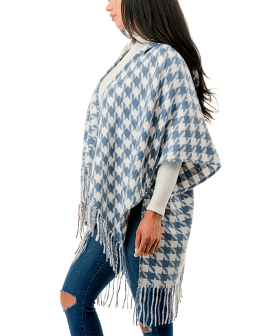Marcus Adler Hooded Houndstooth Ruana Scarf In Black