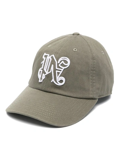 Shop Palm Angels Monogram-embroidered Cotton Cap In Military White