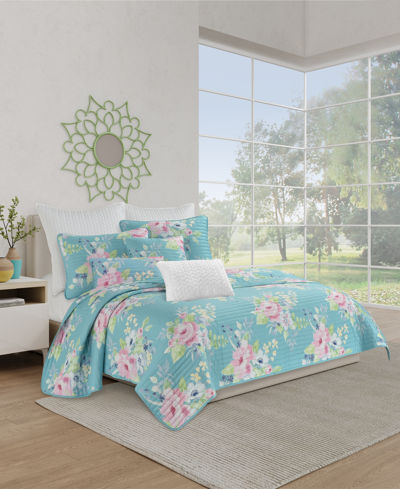 Shop J By J Queen Esme Floral 2-pc Quilt Set, Twin/twin Xl In Turquoise
