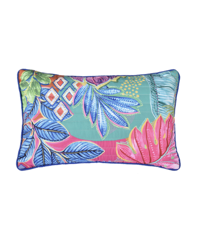 J By J Queen Hanalei Tropical Quilted Decorative Pillow, 12" X 20" In Turquoise