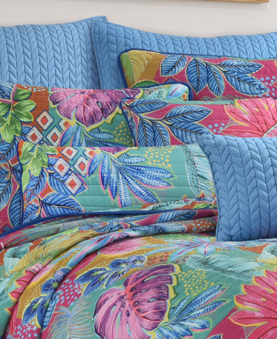 J By J Queen Hanalei Tropical Quilted Decorative Pillow, 12" X 20" In Turquoise