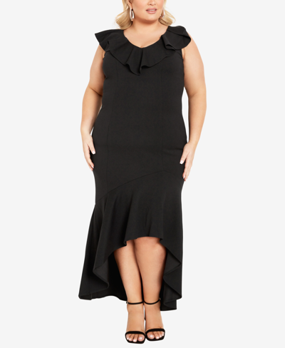 Shop Avenue Plus Size Destiny Ruffle Maxi Dress In Black