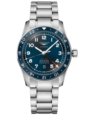 Shop Longines Men's Swiss Automatic Spirit Zulu Time Stainless Steel Bracelet Watch 42mm In Blue