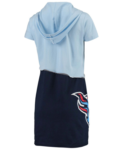 Shop Refried Apparel Women's Light Blue And Navy Tennessee Titans Hooded Mini Dress In Light Blue,navy