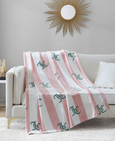 Shop Juicy Couture Cabana Plush Striped Throw, 50" X 70" In Pink