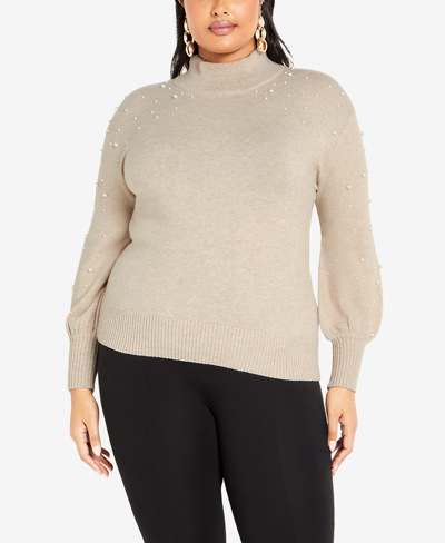 Shop Avenue Plus Size Perla Ribbed Knit Sweater In Oatmeal