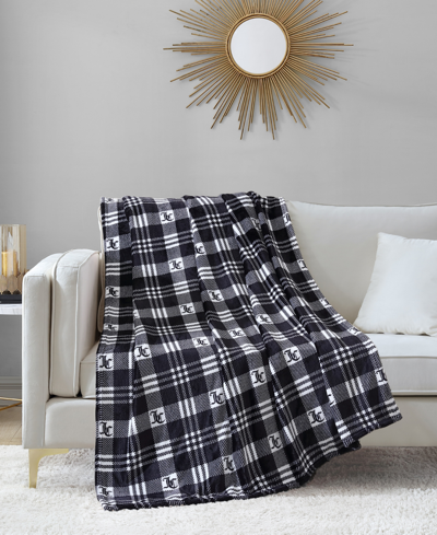 Shop Juicy Couture Plush Plaid Fuzzy Throw, 50" X 70" In Black