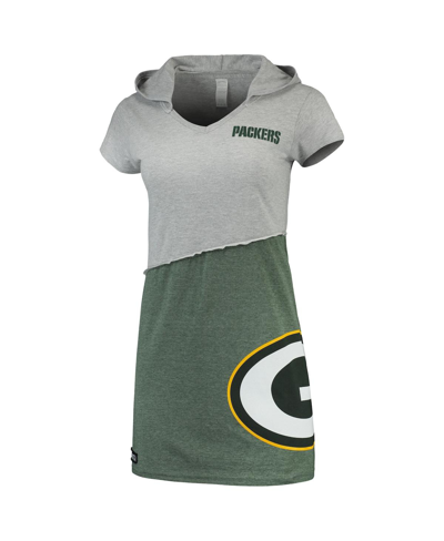 Shop Refried Apparel Women's  Gray And Green Green Bay Packers Hooded Mini Dress In Gray,green