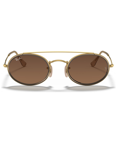 Shop Ray Ban Sunglasses, Rb3847n Oval Double Bridge In Gold,brown Gradient Grey