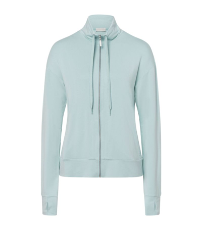 Shop Hanro Balance Long-sleeve Zip-up Sweatshirt In Turquoise