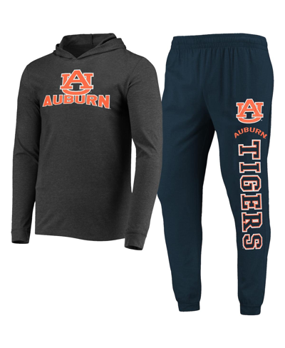 Concepts Sport Men's  Navy, Charcoal Auburn Tigers Meter Long Sleeve Hoodie T-shirt And Jogger Pants In Navy,charcoal