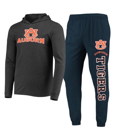 Concepts Sport Men's  Navy, Charcoal Auburn Tigers Meter Long Sleeve Hoodie T-shirt And Jogger Pants In Navy,charcoal