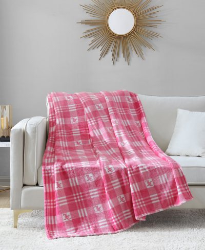 Shop Juicy Couture Plush Plaid Fuzzy Throw, 50" X 70" In Pink