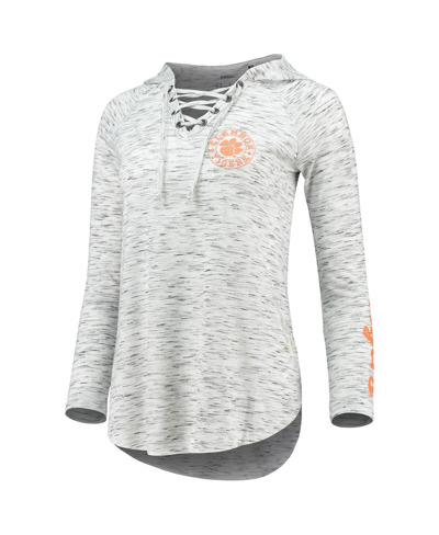 Shop Pressbox Women's  Gray Clemson Tigers Space Dye Lace-up V-neck Long Sleeve T-shirt