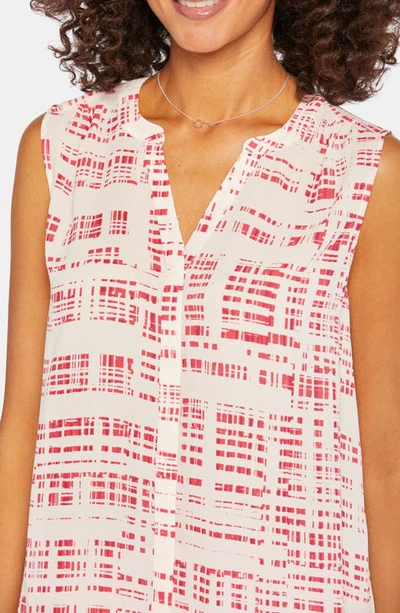 Shop Nydj Print Pleat Back Sleeveless Split Neck Blouse In Pandora