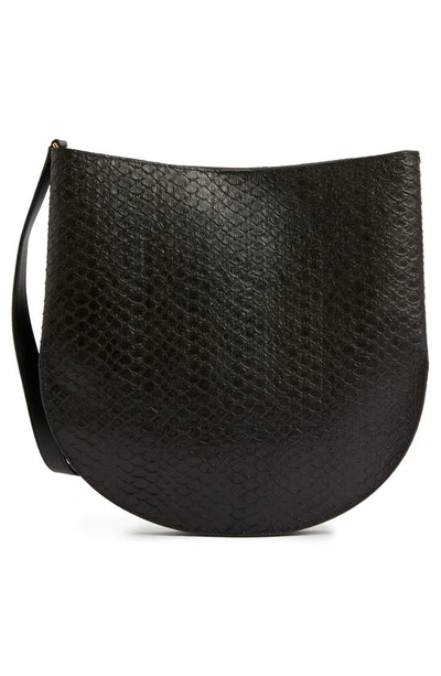 Shop Allsaints Beaumont Snake Embossed Leather Hobo Bag In Black Python