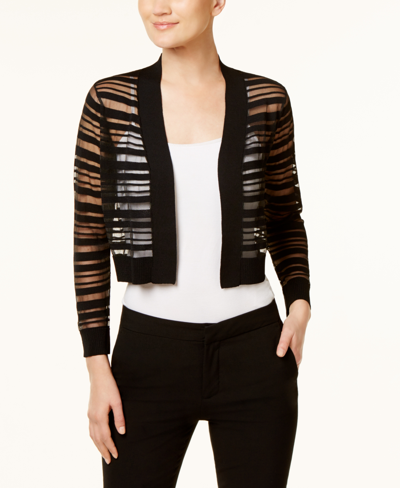 Shop Calvin Klein Sheer-stripe Cropped Cardigan In Black
