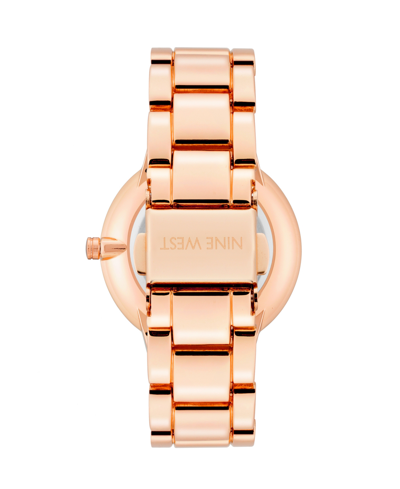 Nine West Women's Quartz Rose Gold-tone Alloy Link Bracelet Watch, 36mm In Navy,rose Gold-tone