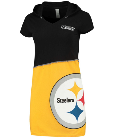 Shop Refried Apparel Women's Black, Gold-tone Pittsburgh Steelers Hooded Mini Dress In Black,gold-tone