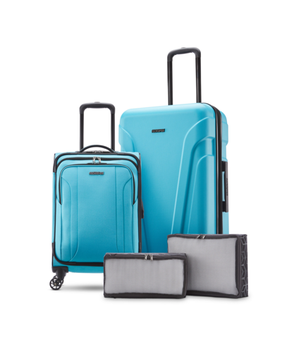 Shop American Tourister Troupe Duo 4 Piece Set, 2 Packing Cubes, 20"-24" Spinner In Pool Blue
