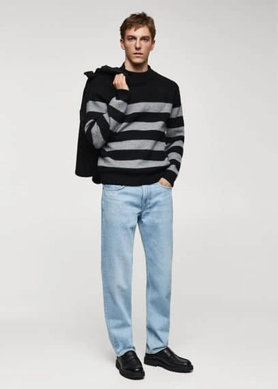 Shop Mango Man Striped Perkins Collar Sweater Black