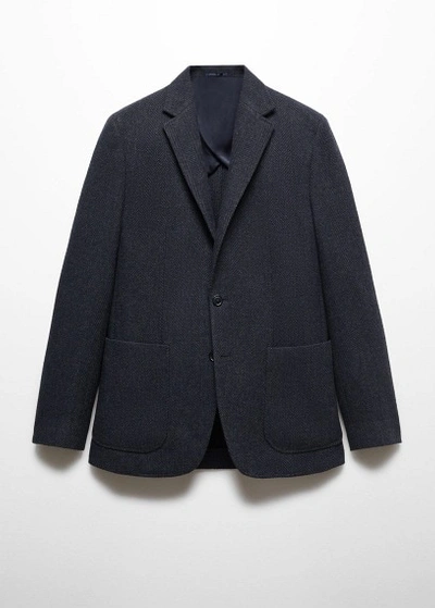 Shop Mango Man Slim-fit Herringbone Wool Suit Jacket Blue