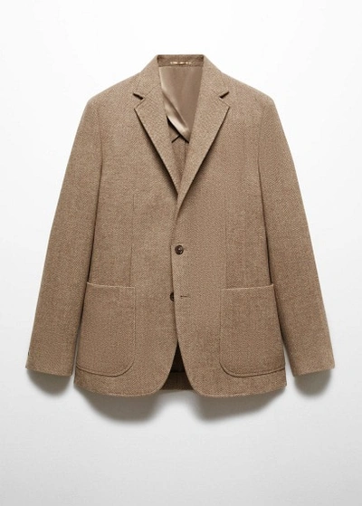 Shop Mango Man Slim-fit Herringbone Wool Suit Jacket Beige
