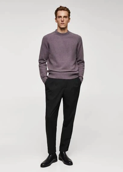 Shop Mango Man Knitted Sweater With Ribbed Details Lavender