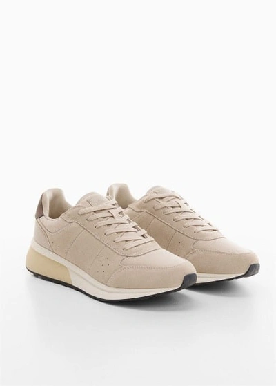 Shop Mango Man Leather Mixed Sneakers Beige