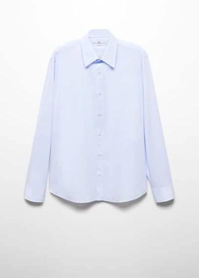 Shop Mango Man Regular-fit Cotton Striped Suit Shirt Sky Blue