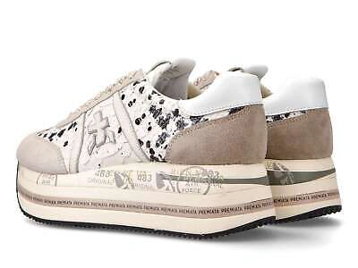 Pre-owned Premiata Frau Beth 6497 Schuh Turnschuhe Aus Leder Python Getupft Beige