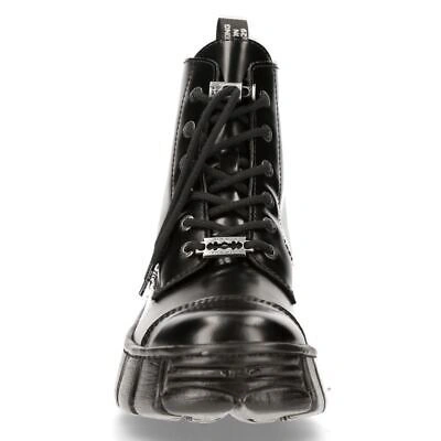 Pre-owned New Rock Rock M-wall005n-c6 Schwarz Stiefel Rock Biker Knöcheldesign Boots