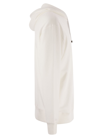 Shop Brunello Cucinelli Cotton Fleece Hooded Topwear In White