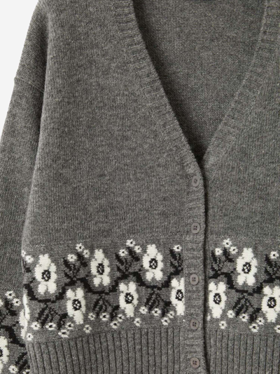 Shop Il Gufo Wool Cardigan With Floral Pattern In Grey