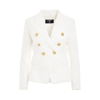 Shop Balmain 6 Buttons Double Breasted Tweed Jacket