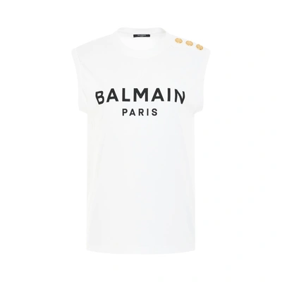 Balmain Logo Cotton Jersey Tank Top