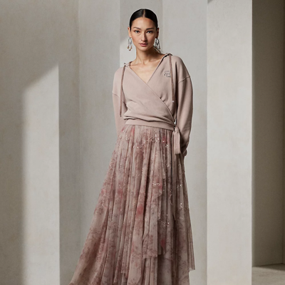 Shop Ralph Lauren Kymberly Embellished Floral Tulle Skirt In Light Mauve Multi
