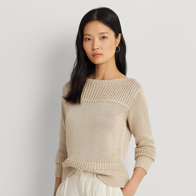 Shop Lauren Ralph Lauren Cotton-blend Boatneck Sweater In Explorer Sand