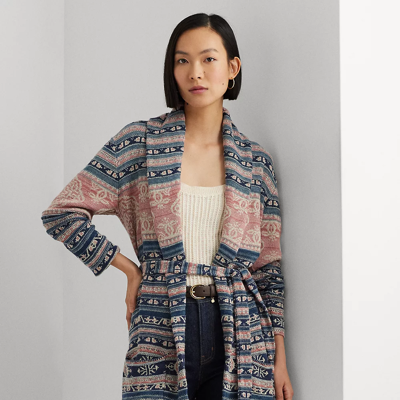 Shop Lauren Ralph Lauren Geo-motif Belted Linen-cotton Cardigan In Multi