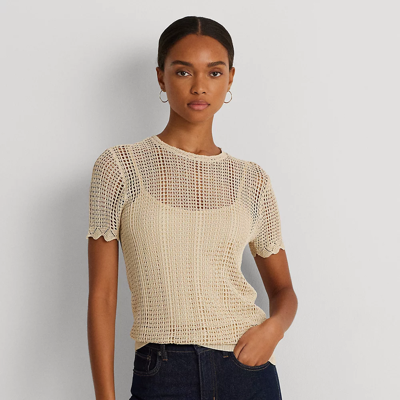 Shop Lauren Ralph Lauren Pointelle-knit Short-sleeve Sweater In Explorer Sand