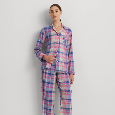 Shop Lauren Ralph Lauren Cotton-blend Jersey Sleep Set In Multi Plaid